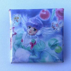 CREAMY MAMI SQUARED PIN BADGE CREAMY "WHITE FUR MUFF" AKEMI TAKADA